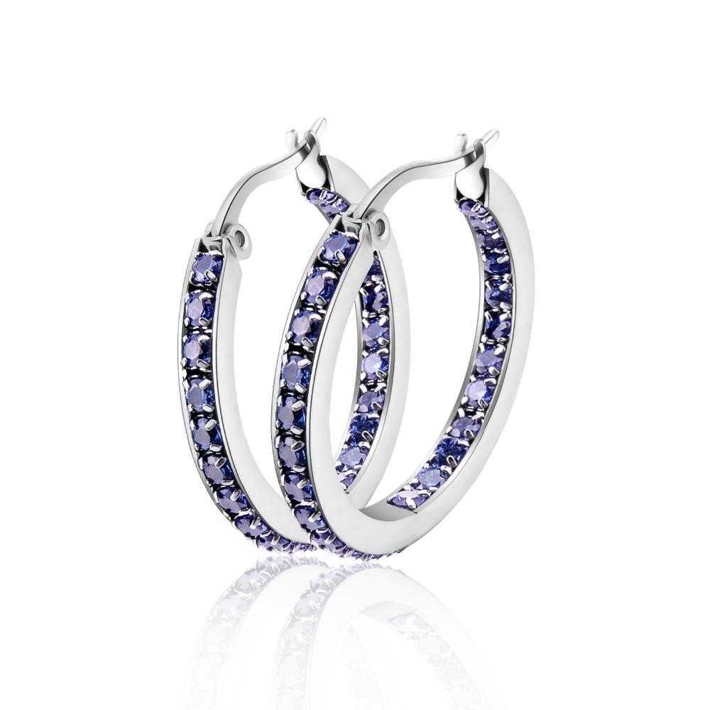 Classic CZ Hoop Earrings in Blue colour