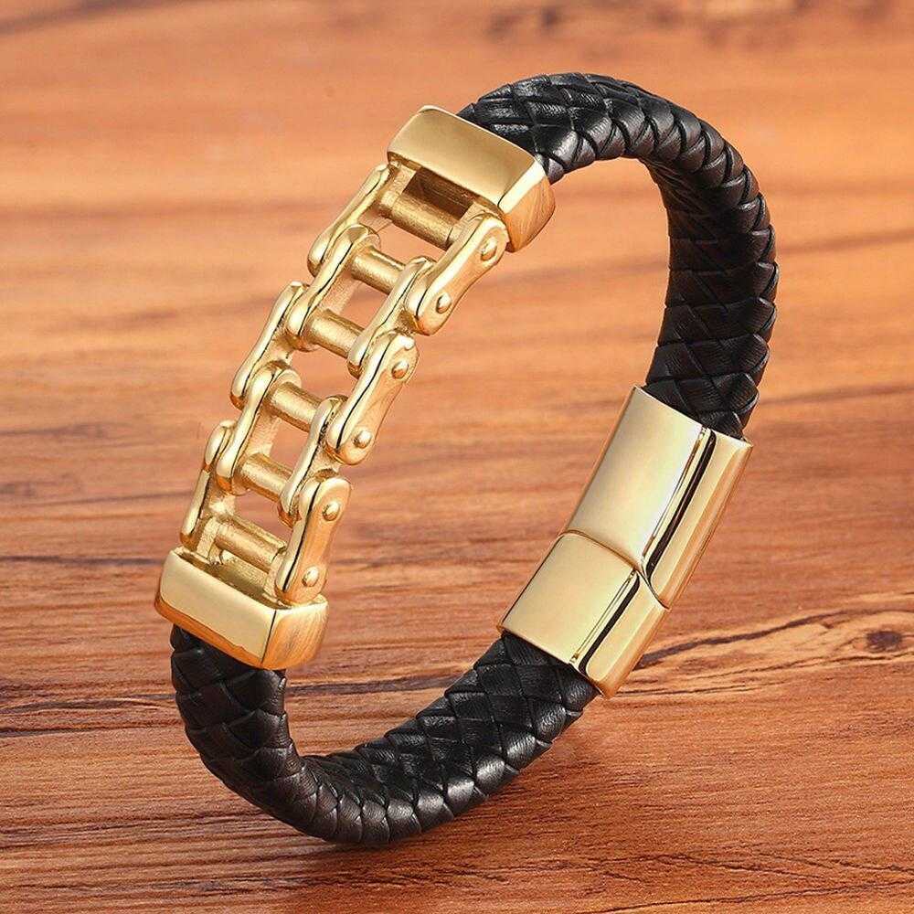 Leather Mini Chain Bracelet in Gold colour