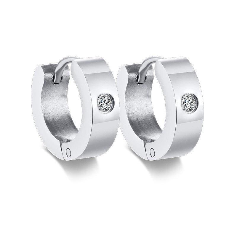 CZ Accent Hoop Earrings in Silver colour