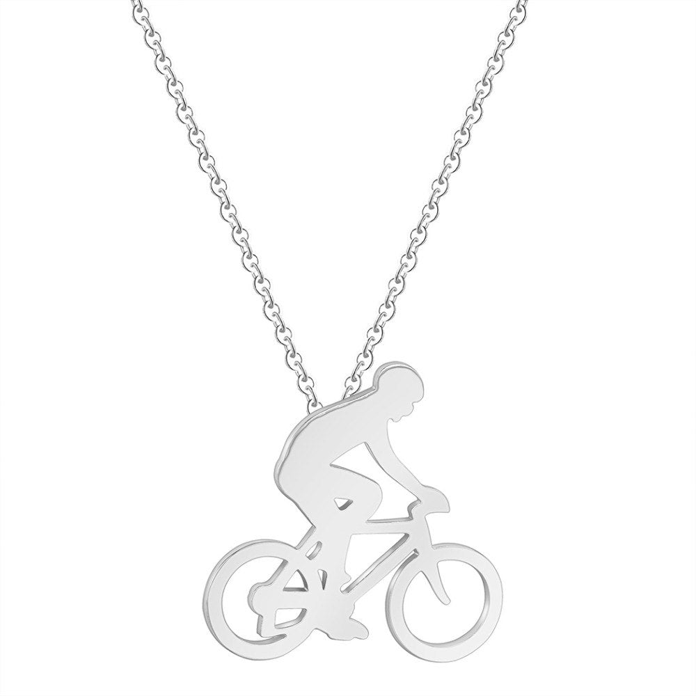 Cycling Rider Necklace in Silver colour