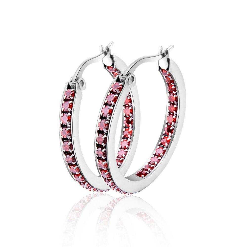 Classic CZ Hoop Earrings in Red colour