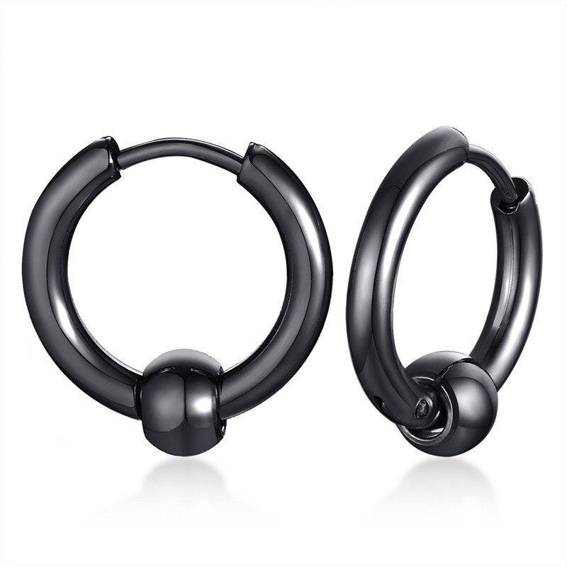 Bead Detail Hoop Earrings in Black colour