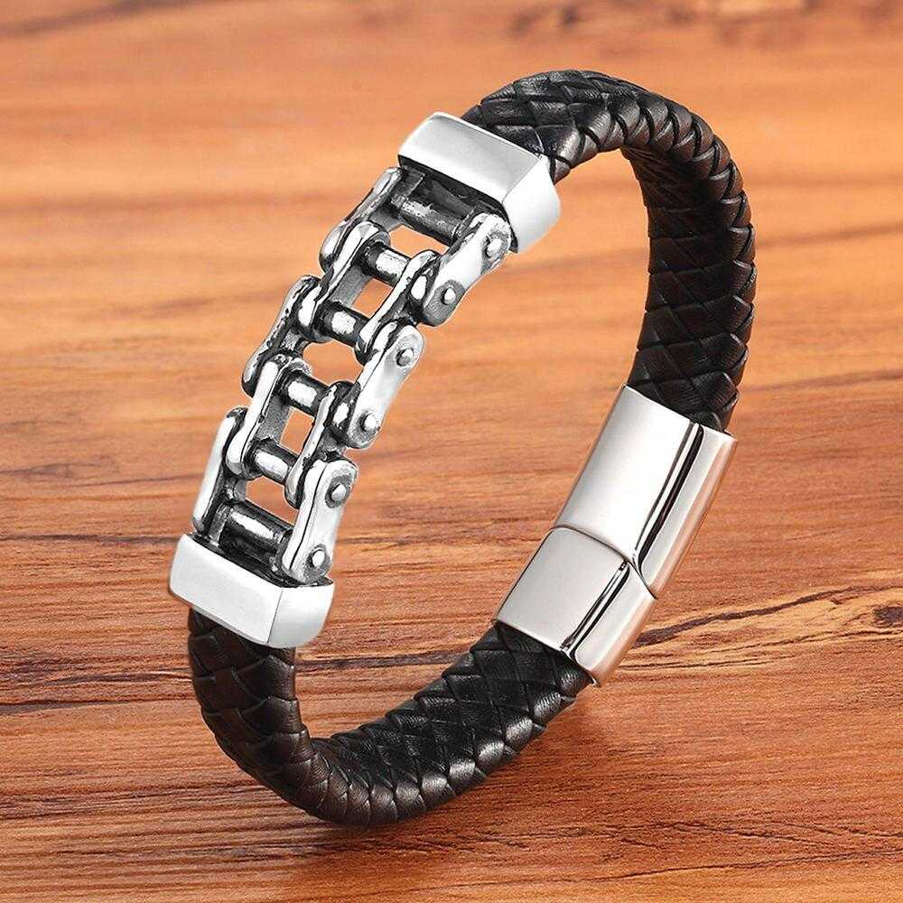Leather Mini Chain Bracelet in Silver colour