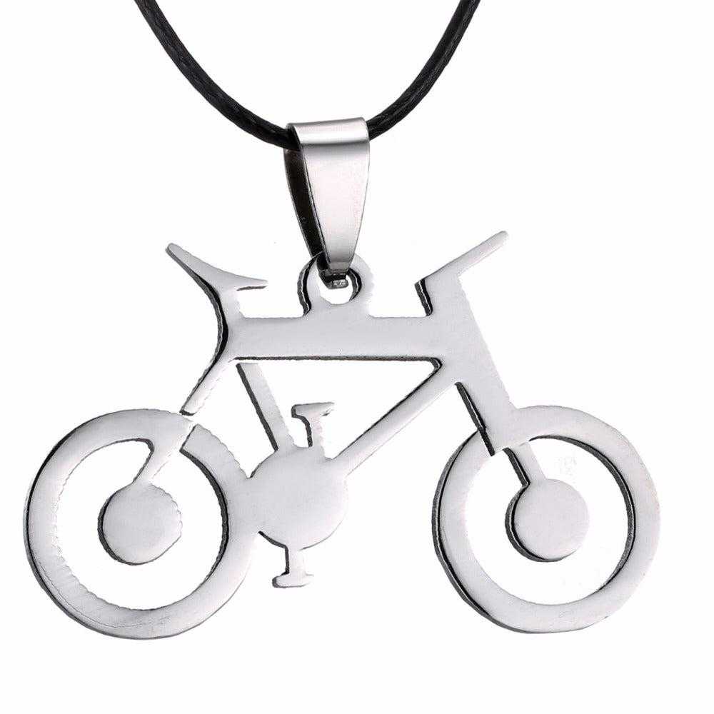 Cycolinks Bicycle Pendant Mens Necklace Leather Rope - Cycolinks