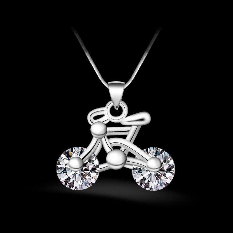 Cycolinks 925 sterling silver & Cubic Zirconia Bicycle Pendant Necklace - Cycolinks