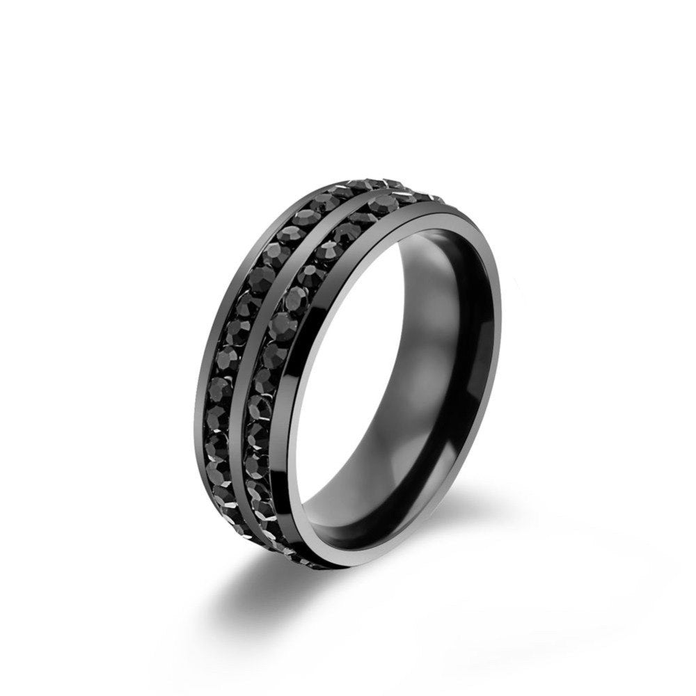 Groove Crystal Ring in Black colour