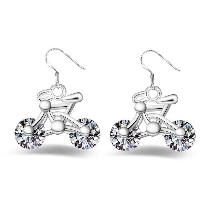 925 Sterling Silver CZ Bicycle Drop Earrings