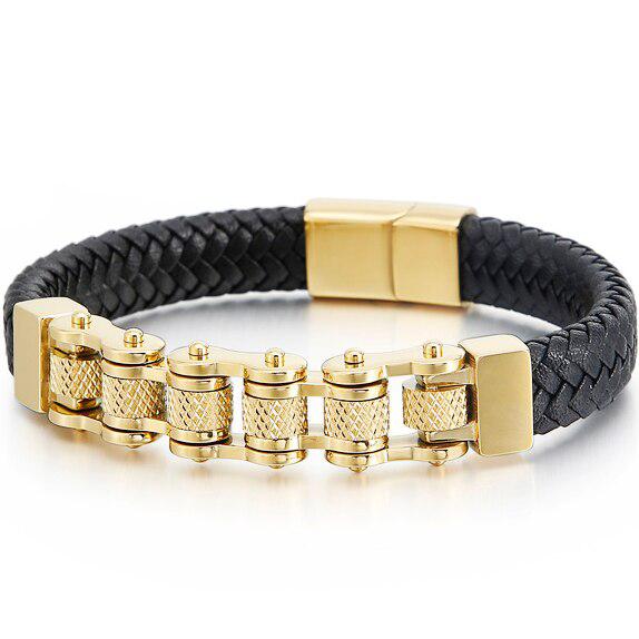 Retro Leather Bike Chain Bracelet in Gold colour