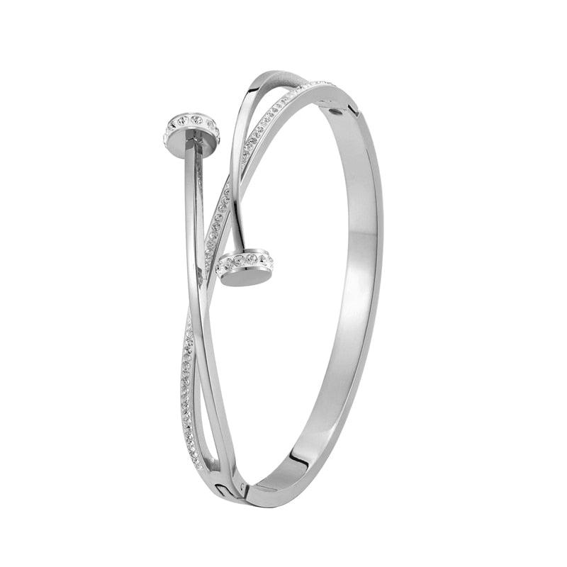 Double Crystal Nail Bracelet in Silver colour