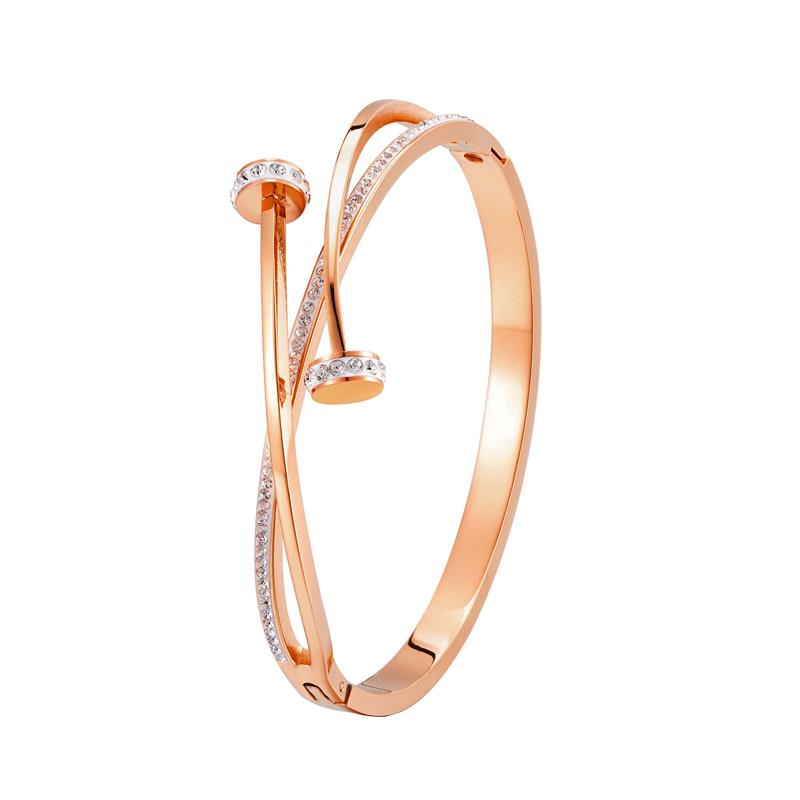 Double Crystal Nail Bracelet in Rose Gold colour
