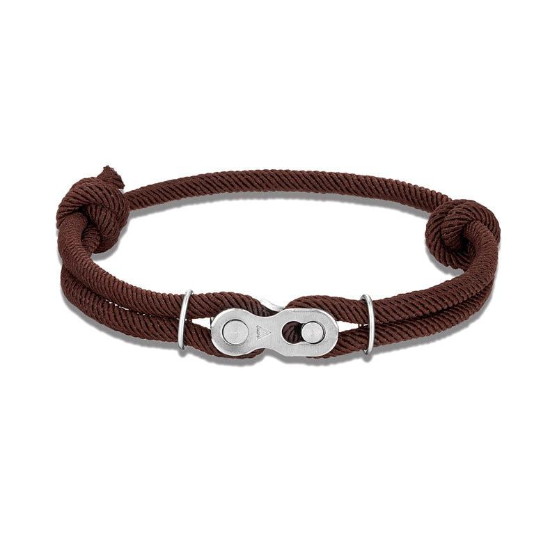 Adjustable Split Link Bracelet in brown with a steel bicycle split-link centrepiece