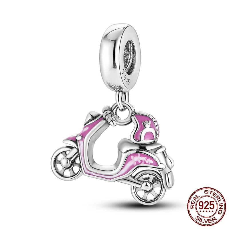 925 Sterling Silver Pink Scooter Charm