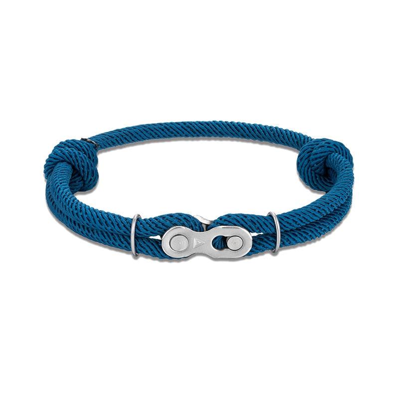 Adjustable Split Link Bracelet in petrol blue with a steel bicycle split-link centrepiece