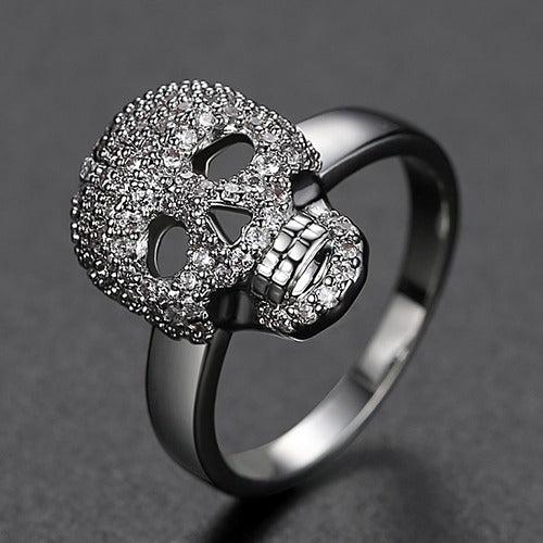 Crystal Skull Ring in Silver colour