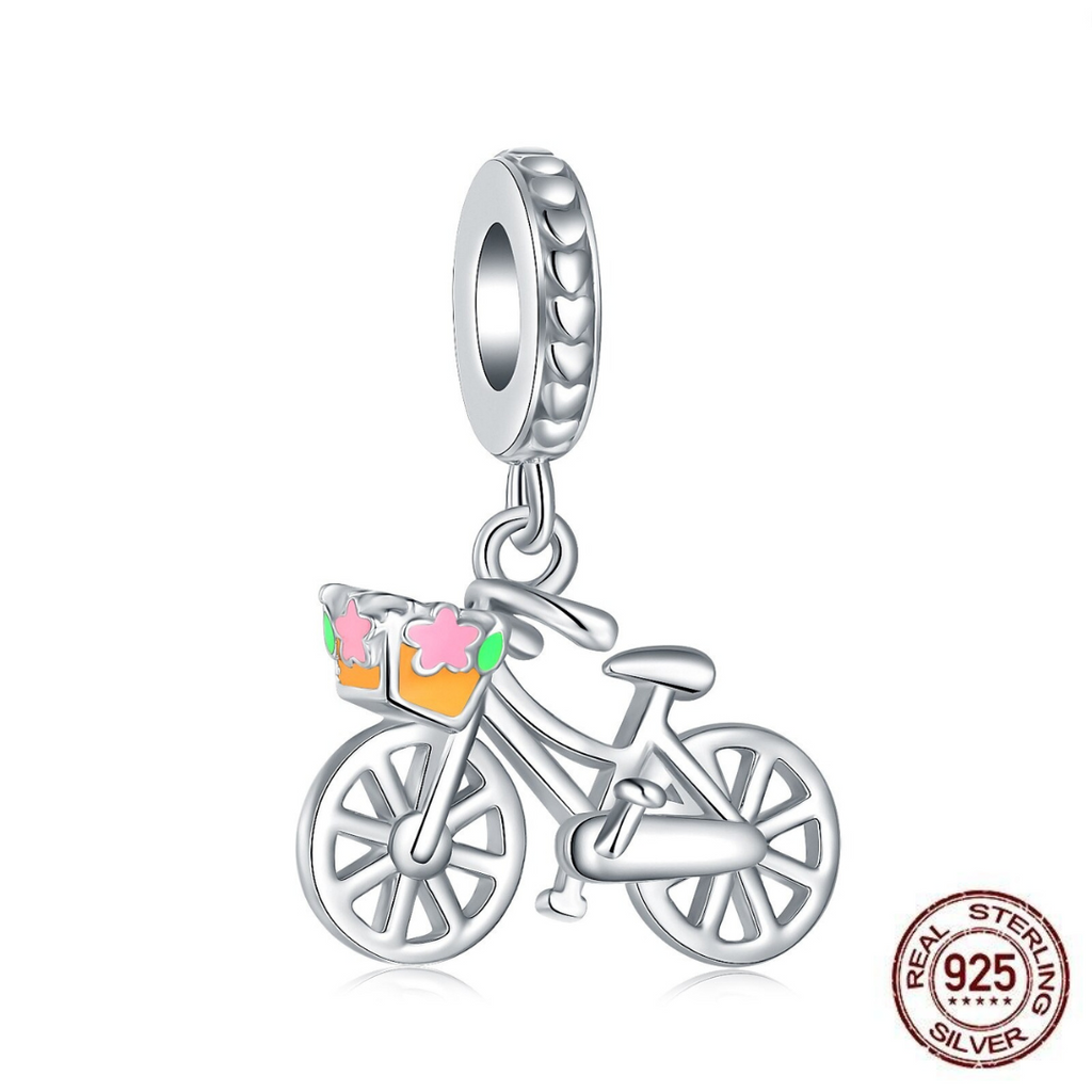 Cycolinks 925 Sterling Silver Bicycle Flower Basket Charm - Cycolinks