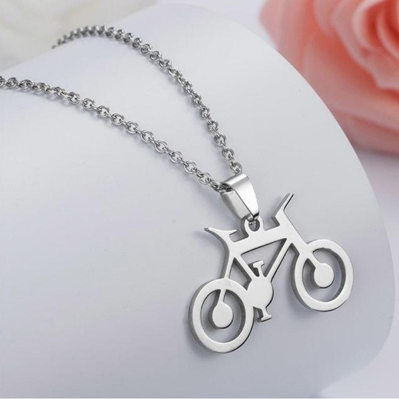 Bicycle Dog Tag Pendant Necklace in Silver Bike colour