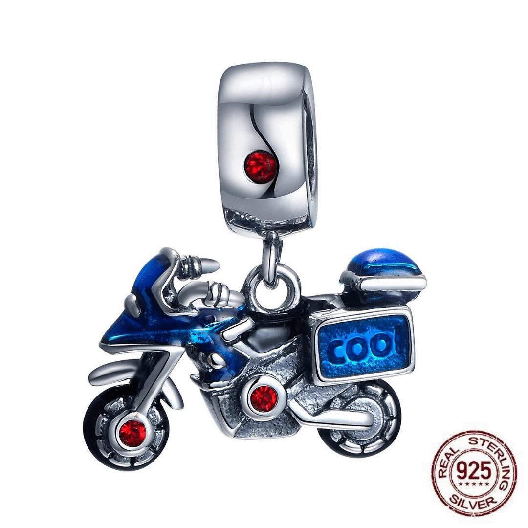 925 Sterling Silver Blue Touring Motorcycle Charm