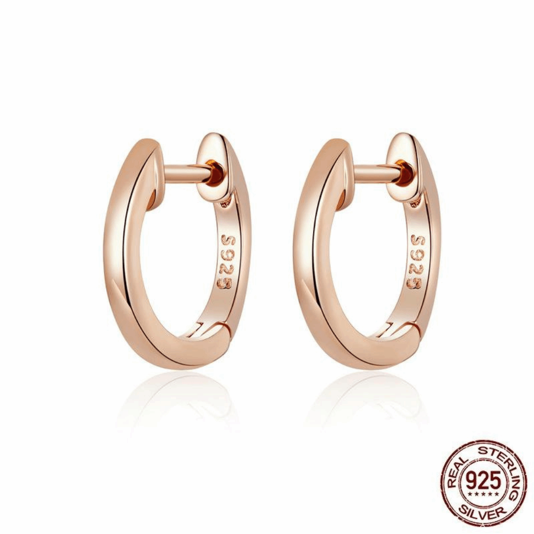 925 Sterling Silver Polished Hoop Earrings in Rose Gold colour