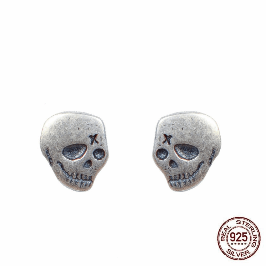 Cycolinks 925 Sterling Silver Punk Skull Earrings - Cycolinks