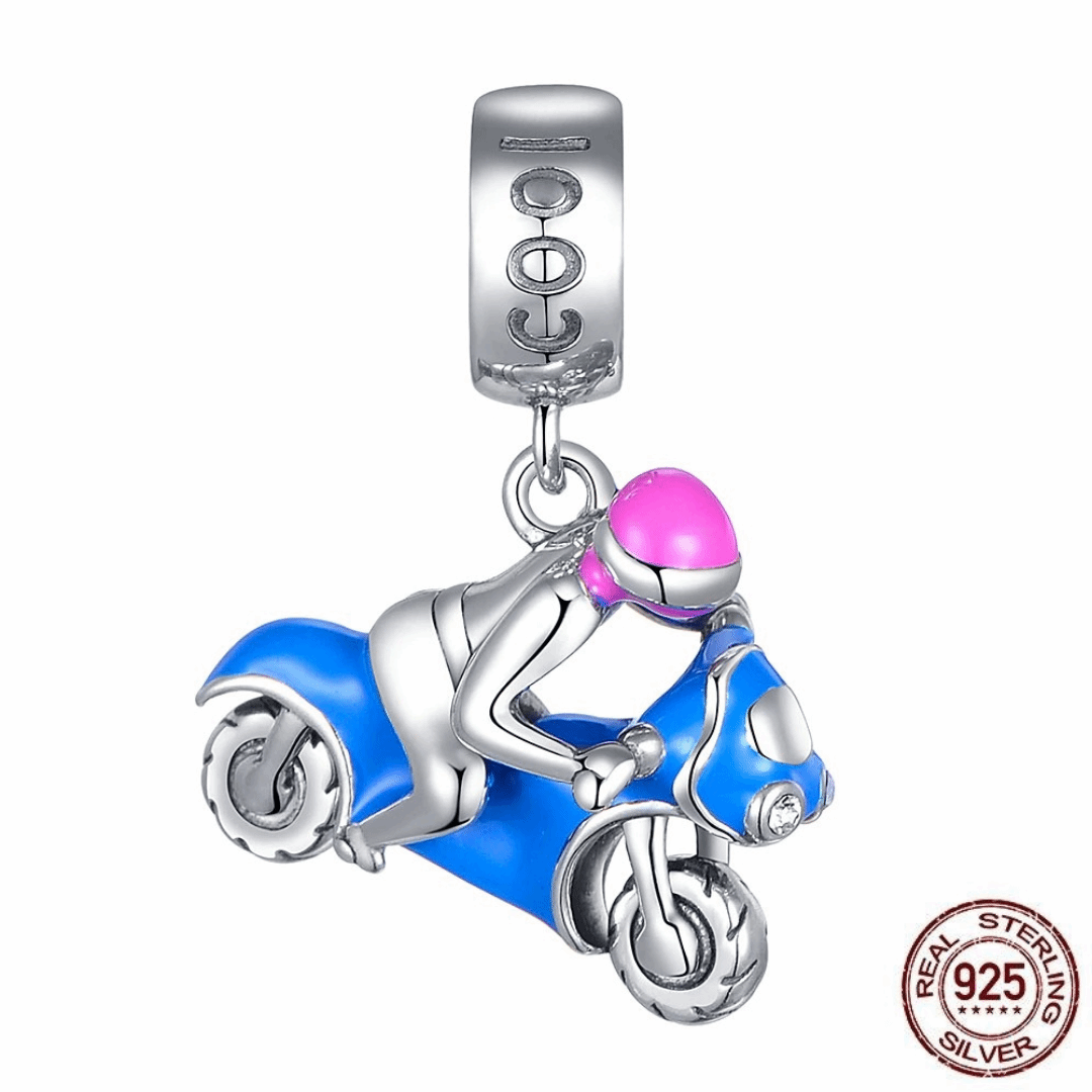925 Sterling Silver Biker Girl Motorcycle Charm