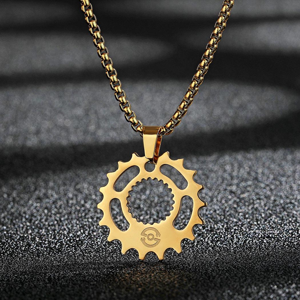 Sprocket Gear Necklace in Gold colour