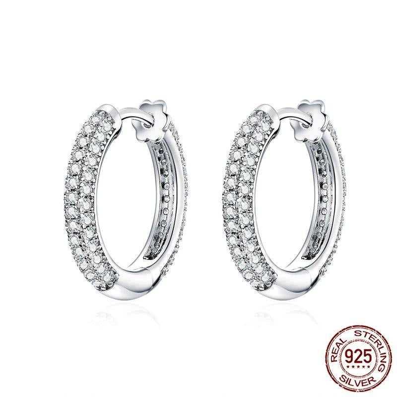 925 Sterling Silver CZ Hoop Earrings