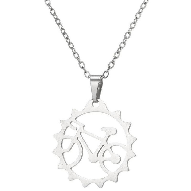 Bicycle Sprocket Necklace in Silver colour