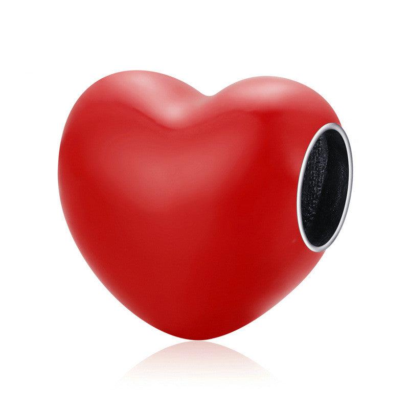 925 Sterling Silver Enamel Love Heart Charm in Red colour