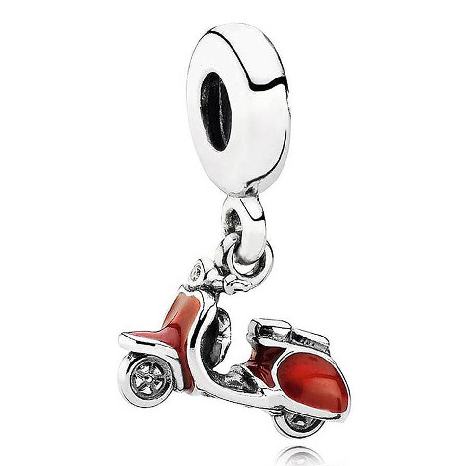 925 Sterling Silver Red Scooter Charm