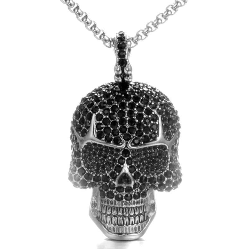 Full CZ Skull Necklace in Black colour