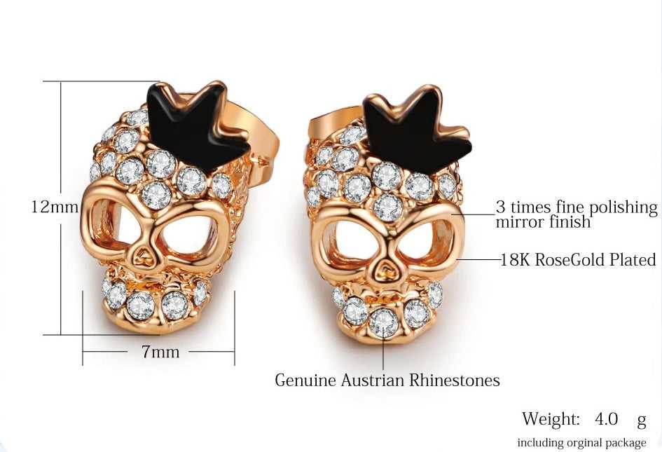 Cycolinks Skull Crown 18k Gold-plated Zircon Earrings - Cycolinks