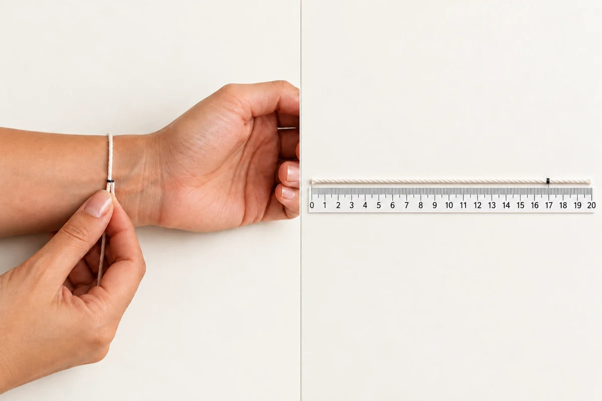 Mark string around your wrist, then measure it straight alongside a tape.
